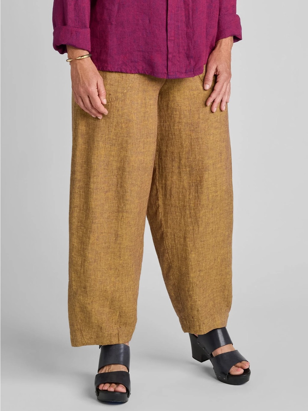 Flax Floods Linen Pants With Elastic Waist Saffron Yellow Orange Small